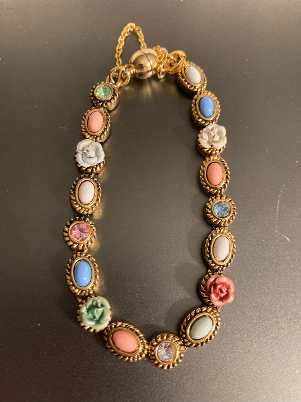 Gold-Tone Pastel Floral Cabochon Bracelet
